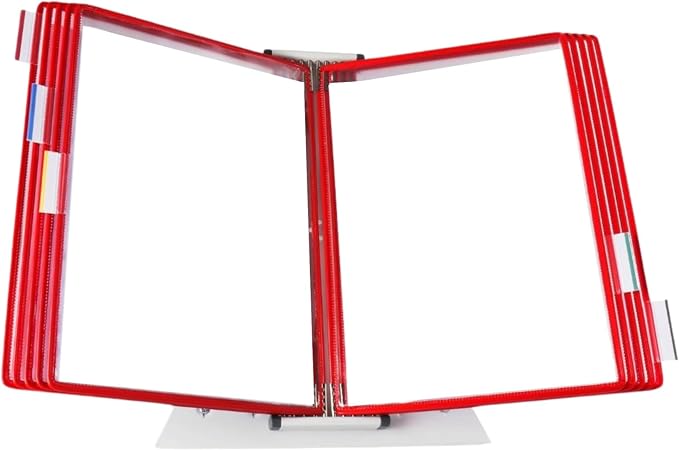 Tarifold Desktop Reference Display System, 10 Pockets, Expandable, Red | 10 Double-Sided PVC Pockets, Holds 20 Letter-Size Sheets, Sturdy Metal Base, Quick-Find Indexing, Quick and Easy to Assemble by TARIFOLD
