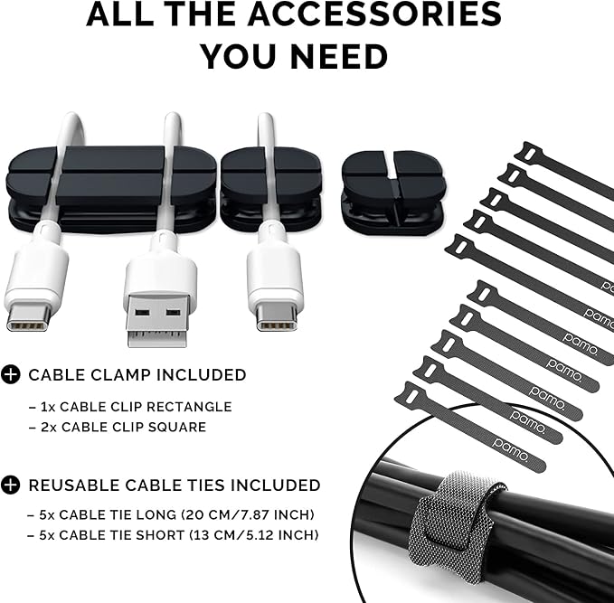 PAMO Cable Management Under Desk, Set of 2 - Grey/Silver | Easy under-table mounting keeps cables organized, includes 10 cable ties for a clean and tidy office or home workspace. - Image 4