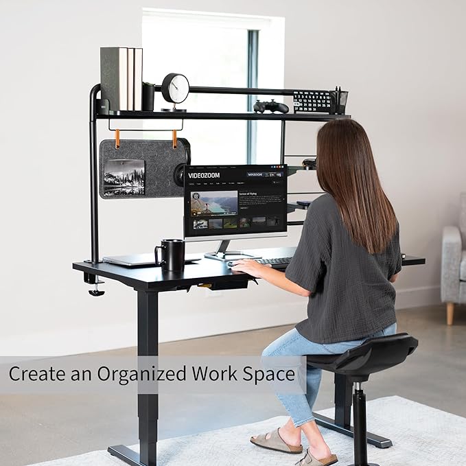 VIVO Black Clamp-on 50 inch Desktop Shelving System, DESK-SHELF55A | Raised Accessory Storage Shelves, Magnetic Memo Board Desk Organizer, Shelving for Sit Stand Workstation - Image 6