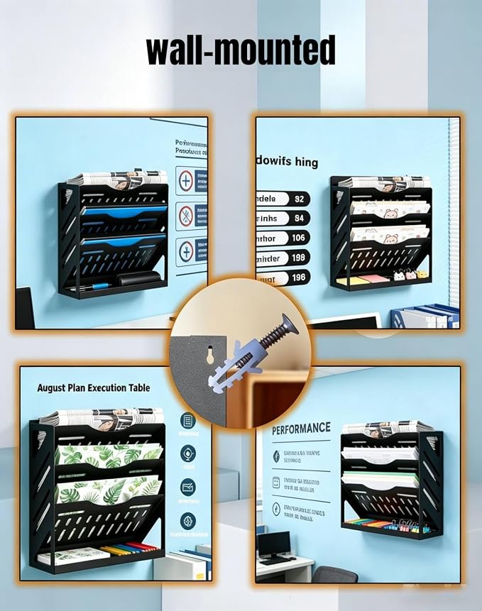 Yuxh 13 Inch 4 Tier Clamp on Desk Shelf Metal File Mail Bill Organizer | Drill-free mounting holder for workspace storage, heavy-duty metal rack for office paperwork sorting - Image 5