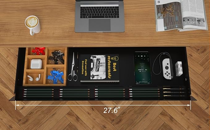 Large Under Desk Mounted Sliding Drawer with Bamboo Tray and 60 Degree Tilt Panel to Pull Out, 30'' Long & 13'' deep Large Storage Organizer for Sit Stand Workstation - Image 2