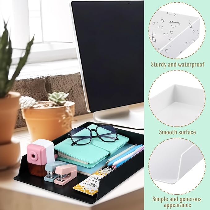 2 Pcs Stackable Paper Trays Rectangular Plastic Desk Holder Desktop Document File Organizer Storage Letter for Office Classroom (Black) - Image 4