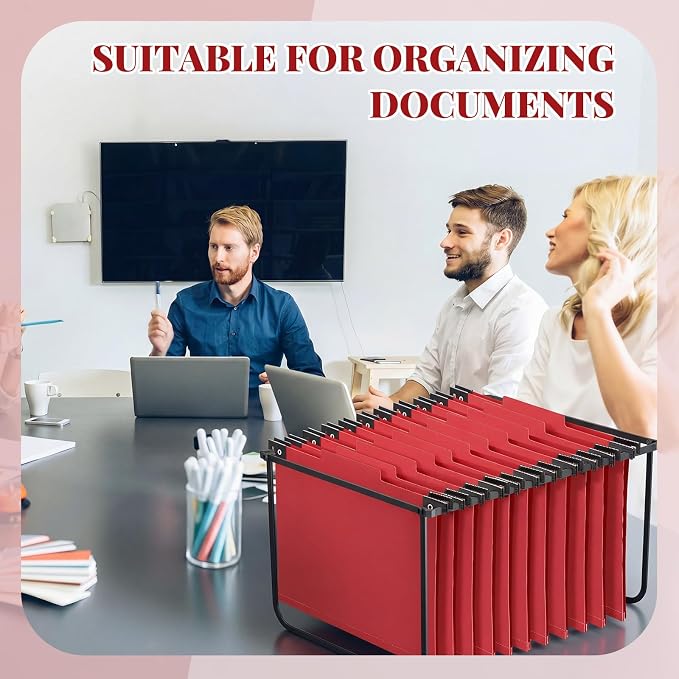 Henoyso 15 Pcs Hanging Pressboard Classification Folders with 4 Hangers, 3 Divider/ 8 Section, Letter Size, 8 Fasteners, 4 Inch Expansions, 1/3-cut Tab File Folder for Office School Medical(Dark Red) - Image 6