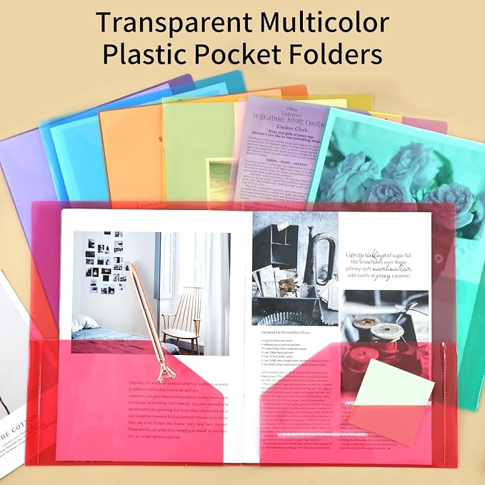 EOOUT Clear Folders with 2 Pockets, 24pcs Plastic Pocket Folders for Office Students and School, Letter Size, A4 Size, 8 Assorted Colors - Image 2