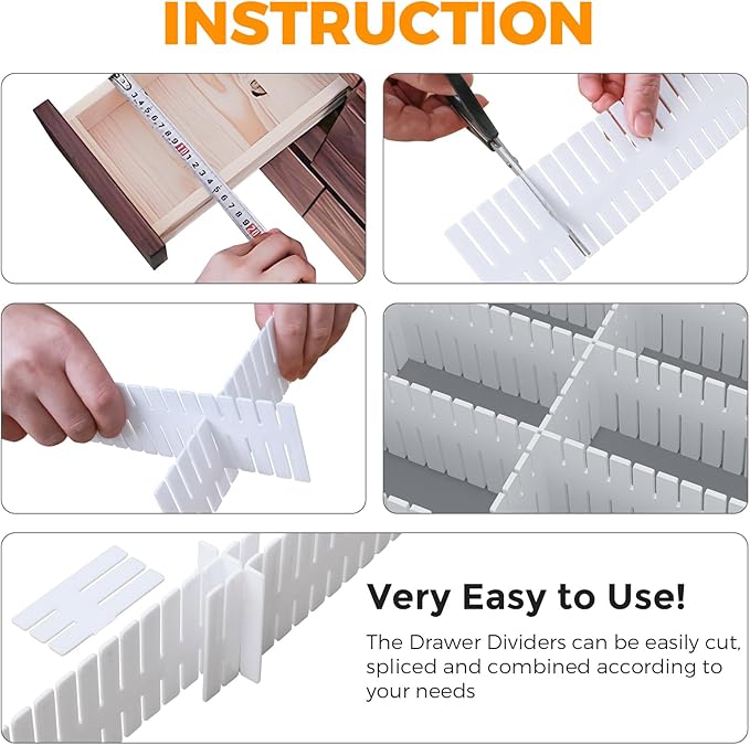 Adjustable Drawer Dividers Organizer for Kitchen, Bedroom, Dresser, Socks, Underwear, Makeup Storage, White (8) - Image 3