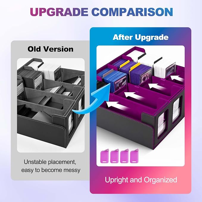 UAONO Trading Card Storage Box with Commander Display, Black Purple | 2400+ Deck Box for MTG with Removable Cover, Top Loaders Card Case Fits Magic TCG PTCG Sports Cards, 24 Dividers, 4 Stoppers - Image 6