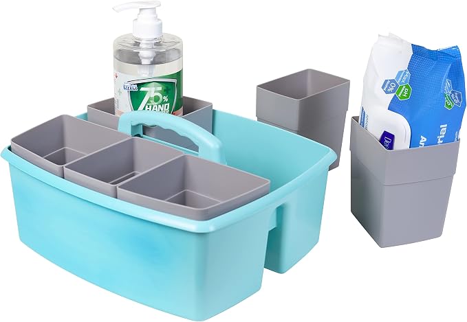 Storex Large Classroom Craft Caddy with Cups, 13 x 11 x 6.575 Inches, Teal, Case of 2 (00984A02C) - Image 7