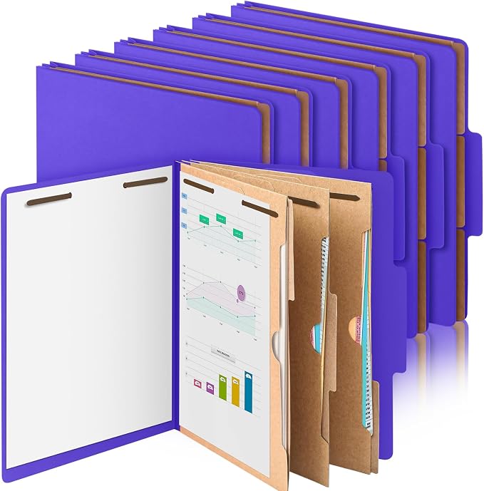 Skyygemm 12 Pcs Classification Folders 3 Pocket Dividers Letter Size Employee File Folder with 2 Prong Fasteners 2 in Expansion Pressboard Medical Document Organizers Bulk for School Office(Purple) by Skyygemm