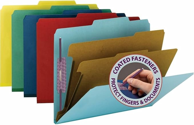 Smead Pressboard Classification File Folder with SafeSHIELD Fasteners, 2 Dividers, 2" Expansion, Letter Size, Blue, 10 per Box (14030) - Image 8