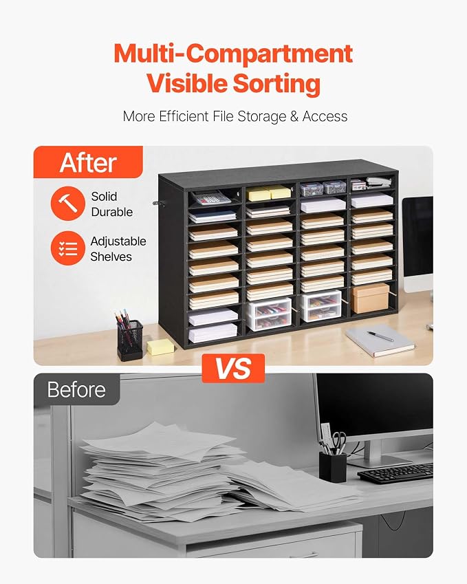 VEVOR Literature Organizer, 36 Compartments Office Mailbox with Detachable Shelves, Wooden Mailbox Sorter with Particle Board, Countertop Office Home Storage Organizer for File, Document, Paper, Black - Image 2
