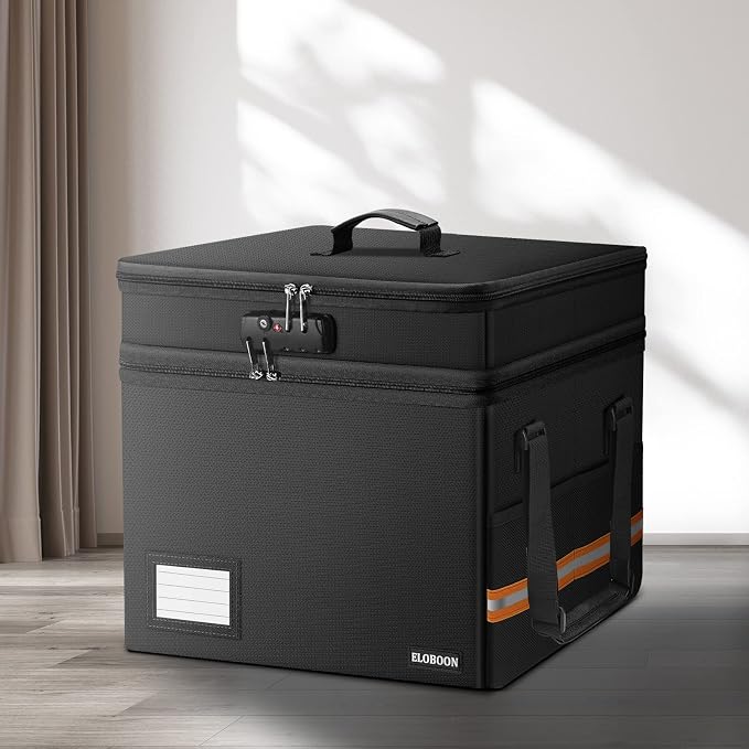 Fireproof Document Box with 13 Pocket Accordian File Folder | Water-Resistant File Organizer Box with Lock, Collapsible File Storage Cabinet for Hanging Letter/Legal Folder, Black - Image 7