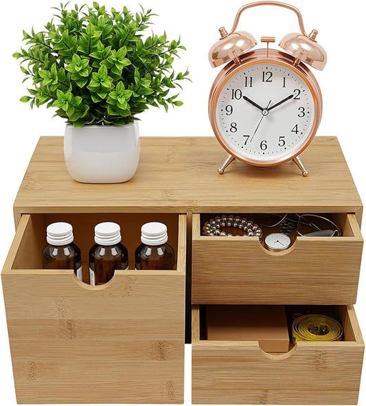 Ringmaster Bamboo Desk Organizer with 3 Drawers,Mini Desktop Organizer Drawer Tabletop Storage Organization Box for Office Home Supplies by Unknown