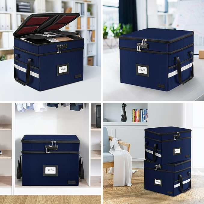 Fireproof File Oganizer with Lock, 2 Layer Fireproof Document Box Storage | Portable File Cabinet Storage Box with 5 Tab Inserts & Handle for Hanging Letter, Legal Size Folder, Certificate - Image 6
