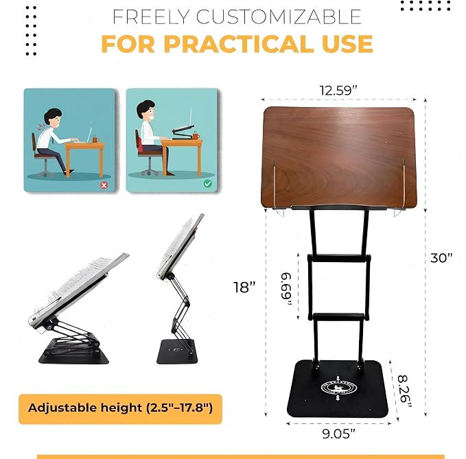 Foldable Book Stand for Reading – Adjustable Book Holder Height Up to 17.8″, Reading Stand with 13″ × 8.7″ Platform – Lightweight 3.3 lb Portability - Image 8