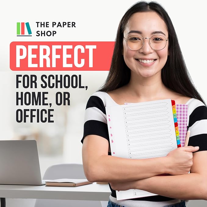 The Paper Shop A-Z Dividers for 3 Ring Binder - A4 (1 Pack) | Alphabet Binder Dividers with Tabs for Office School & Home | A-Z Alphabetical Index Tabs 150gsm | Colour-Coded Multipunched Set - Image 4