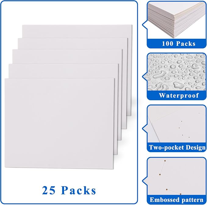 Zzrywuty 25 Packs White Two Pocket File Folders with Business Card Slot,Special Paper,Letter Size,Holds 100 Sheets for School,Office,Business - Image 5
