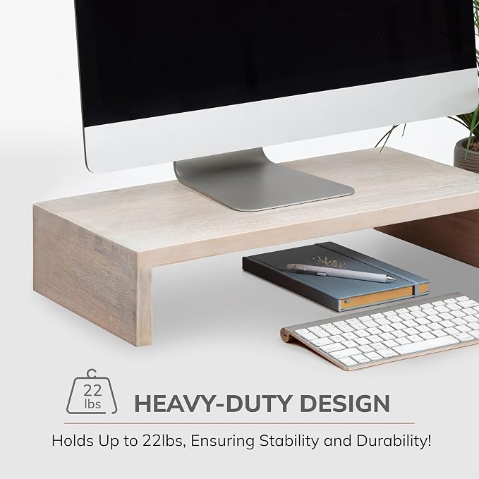 Anji Mountain Wooden Monitor Stand - Elegant Monitor Riser,Perfect Monitor Stand for Desk Organization, Durable Wood Construction monitor stands,Enhances Ergonomics and Workspace Efficiency,White Wash - Image 8
