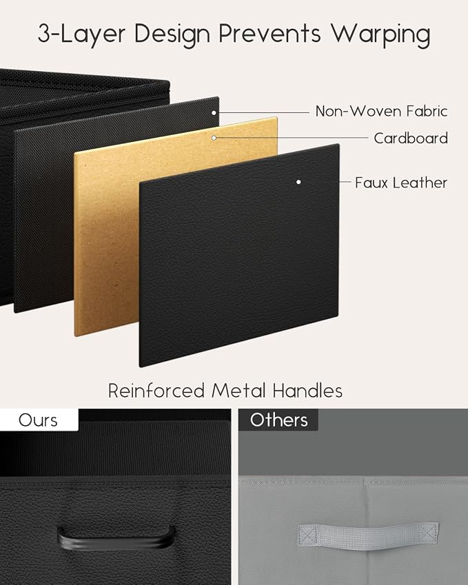 Stackable Storage Drawers - 2 Tier Closet Organizer with Metal Handles, Fabric Dresser with Collapsible Bins for Bedroom, Dorm, Office, Black, 2 Pack - Image 4