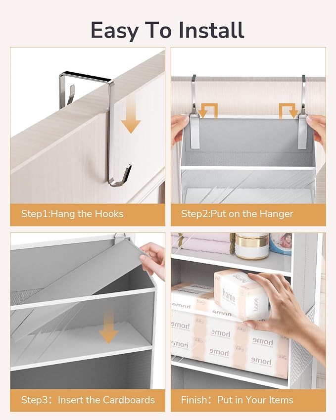 ULG Clear Over The Door Organizer 5-Tier Hanging Storage with 4 Side Pockets,Back of Door Organizer for Pantry, Bathroom, Nursery, Light Grey - Image 7