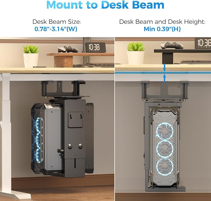 Suptek Clamp-on Desk or Desk Leg PC Mount,Adjustable Height and Width,CPU Under Desk Table Beam PC Mount Bracket Computer Tower Wall and Under Counter Holder - Image 5