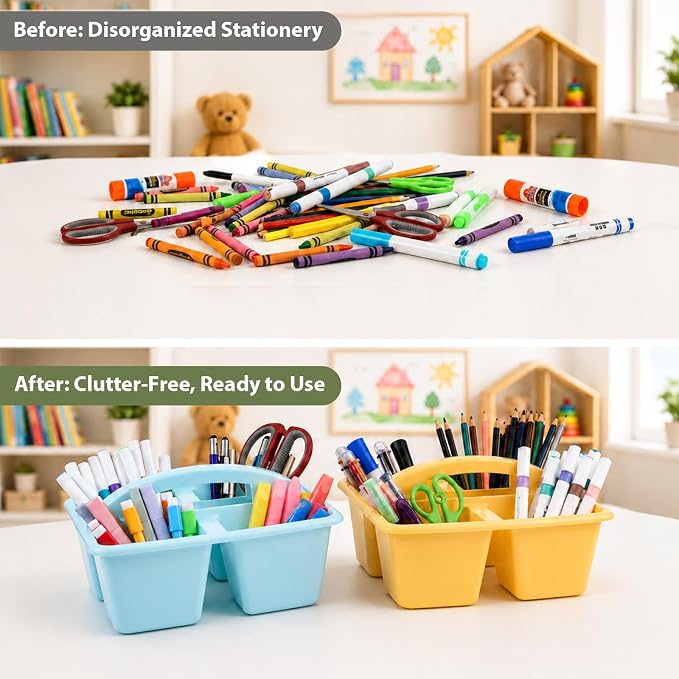 6 Pack Assorted Colors Classrooms Caddy 4 Compartment Classroom Caddy Compartment Caddies Set Table Caddies Classrooms with Handle for Classroom Organization Table Desk Office Supplies(Groovy) - Image 4