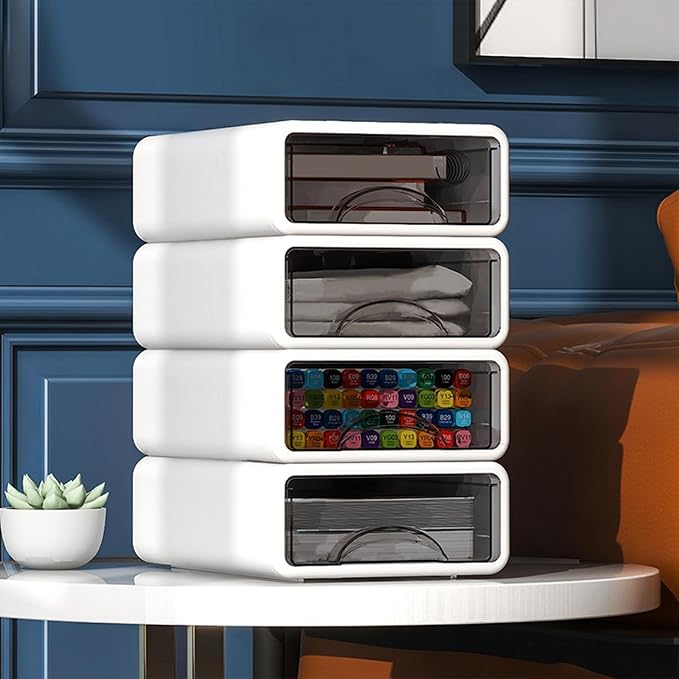 Desk Organizer with Drawers, Stackable Storage Drawers with Compartments Desktop Organization for Office Supplies, Makeup, Pencils, Tape, Erasers, Paperclips, Chargers (4 Pack White) - Image 7