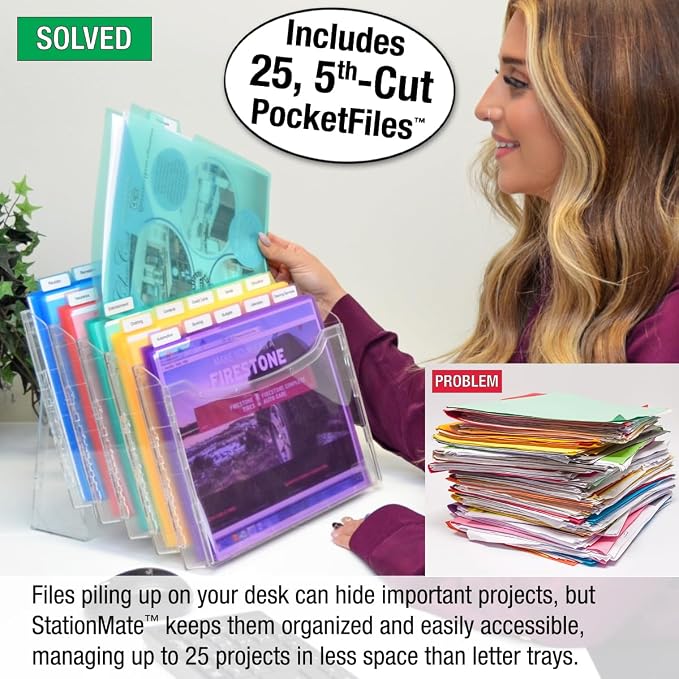 Ultimate Office Step UP File Desktop Organizer Plus 25 Color Poly Folders | Files Your Piles! StationMate Project Manager Keeps 25 of Your Most Important Projects at Your Fingertips and In Clear View - Image 2