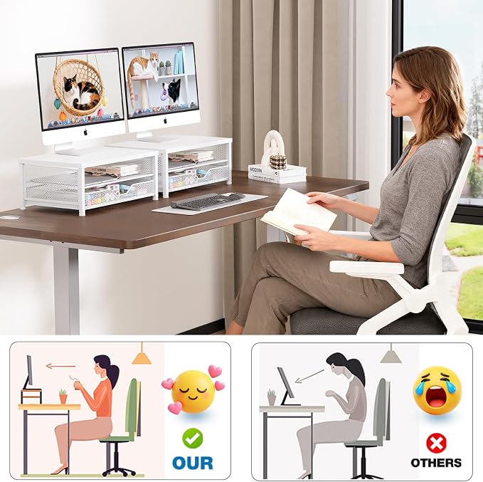 Computer Monitor Stand Riser, Desk Organizer with Drawer, Printer & Laptop Stand, Office Desk Accessories & Workspace Desktop Organizers Storage for Office Supplies(White) - Image 6