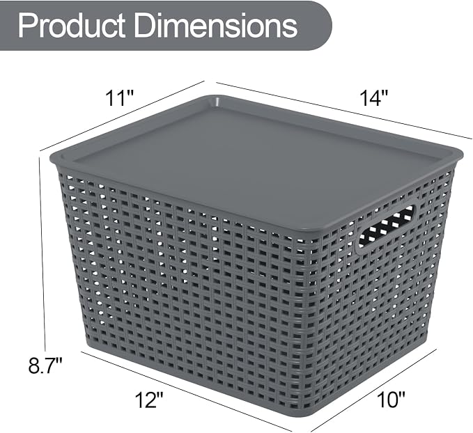 Zopnny Stackable Plastic Storage Baskets with Lids, 20-Qt (6 Pack) | Nesting Storage Bins for Shelves, Drawers, Closet, Classroom, Office, Plastic Stackable Storage Bins, Organizing Basket - Image 2