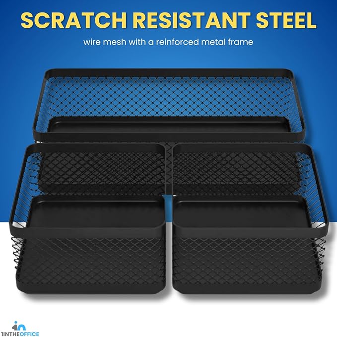 1InTheOffice Mesh Collection Desk Drawer Organizer Tray 3 Compartment - Stackable, Matte Black (2pack) - Image 6
