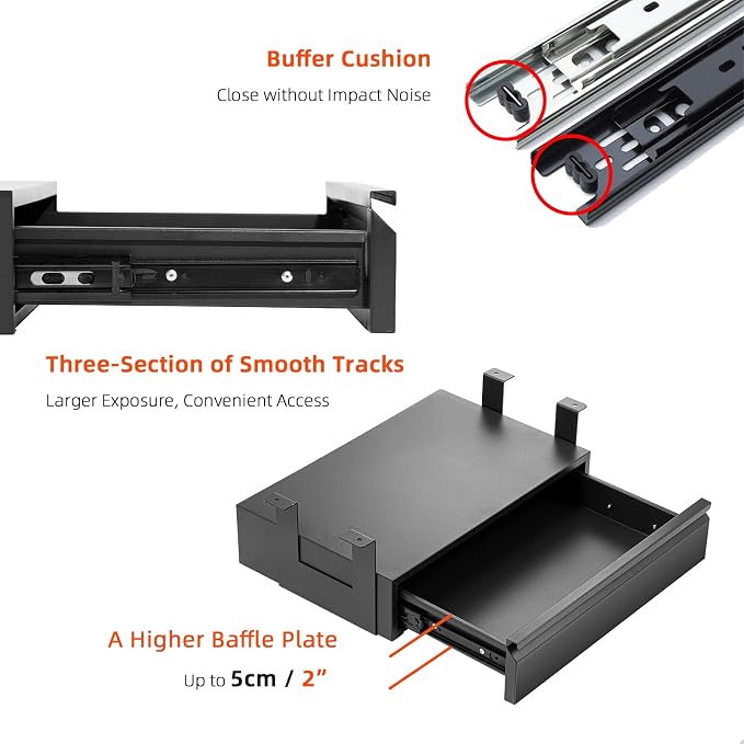 Under Desk Drawer 18”, Under Workbench Tool Storage Hanging Drawers | Black Tall, Under Counter Shelf Pencil Drawer, Slide Pull Out Shop Drawer Base, Under Desk Lip with Crossbar Storage Drawer - Image 4