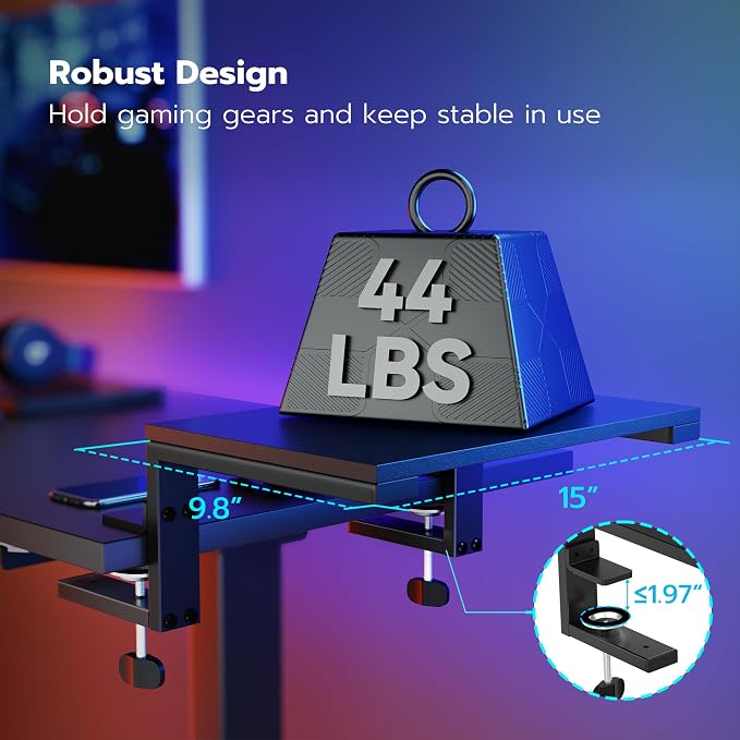 ARES WING Clamp-On Desk Extender Monitor Shelf, 15x9.8 up to 44lbs | Desktop Riser for Office/Gaming，Space Booster，Freestanding or Clamp Mount，No Drill Desktop Organizer，Black - Image 7