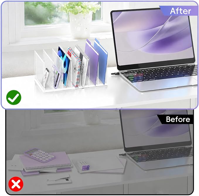 File Organizer for Desk, 7-Section Vertical File Sorter, Paper Holder Organizer Standing Metal File Folder for Office Home Classroom, White - Image 7