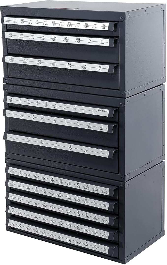 VEVOR Drill Bit Dispenser Cabinet Set, Three-Drawer for 1/16" to 1/2" & Letter Sizes A to Z, Five-Drawer Drill Bit Organizer for Wire Gauge Sizes #1 to #60, 3 Pieces - Image 11