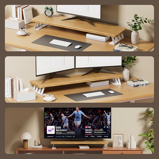 Dual Monitor Stand Riser, 39 Inch Large Wood Monitor Stands for 2 Monitors | Desk Monitor Riser for Computer/Laptop/Printer/TV, Stand Riser up to 220 lbs, Oak - Image 5