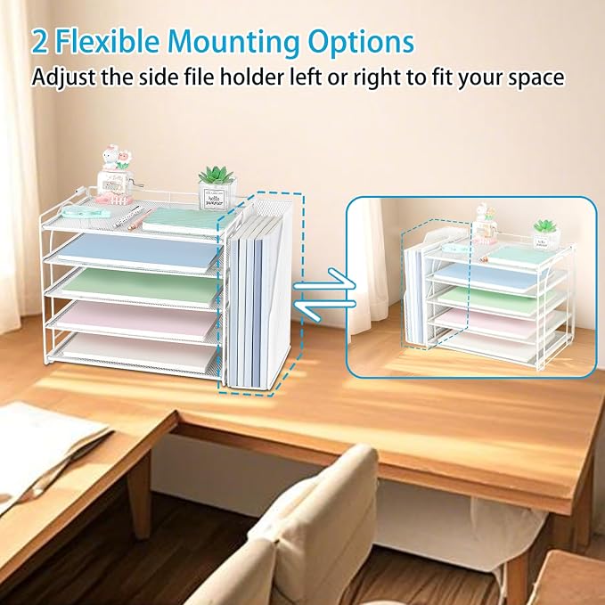 AUPSEN Desk Organizers and Accessories, 5-Tier Desktop Paper File Organizer with Removable File Holder, Desk Accessories & Workspace Organization for Home Office Supplies (White) - Image 3