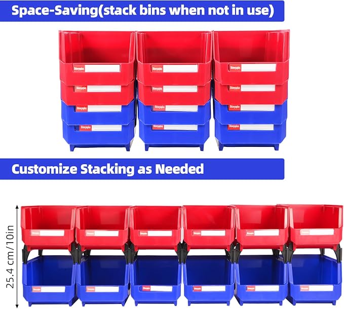 12 Packs Stackable Storage Bins, 7" x 5" x 4" Parts Bin, | Plastic Parts Organizer Bins, for Garage, Warehouse, Workbench, Hardware & Office - Image 5