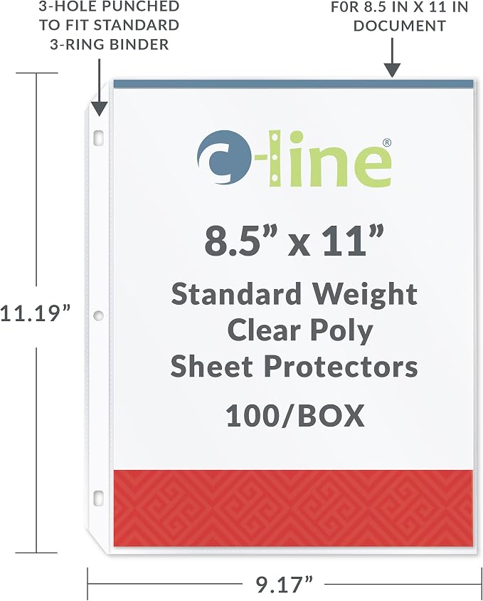 C-Line Top Loading Standard Weight Poly Sheet Protectors, Clear, 8.5 x 11 Inches, 100 per Box (62027) - Image 4