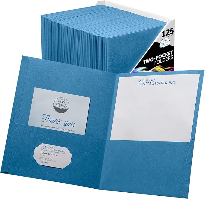 FILE-EZ Two-Pocket Folders, Light Blue, 125-Pack, Textured Paper, Letter Size (EZ-32420) by FILE-EZ