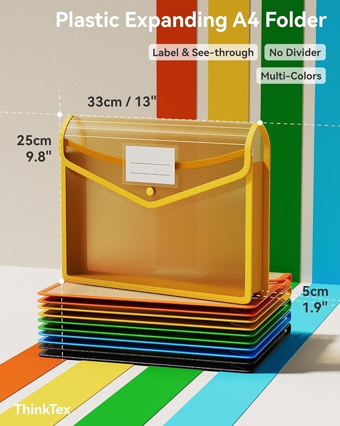 ThinkTex Plastic Expanding File Folder, Transparent envelopes with Snap | No Dividers,Large Capacity,Document Organizer for Receipts, Bills&Taxes,Letter/A4 Size for School/Office/Home-10 Pack - Image 2