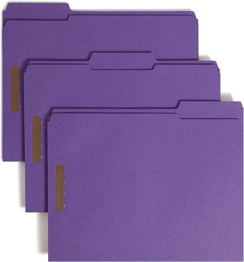 Smead Fastener File Folders, Reinforced 1/3-Cut Tabs, 2 Fasteners, Letter Size, Purple, 50 per Box (13040) by SMEAD
