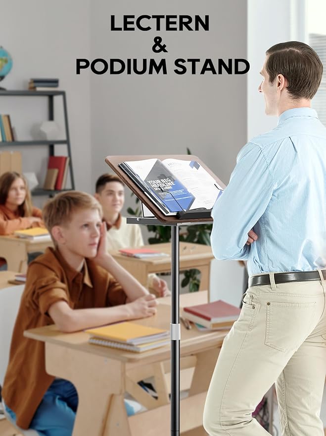Lectern Podium Stand - Dual-Use Floor and Desktop Book Holder Stand, Height Adjustable Podium Lectern for Church, Weddings,Speech,Classroom-Black - Image 4