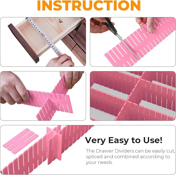 Adjustable Drawer Dividers, Cut to Fit Plastic Organizer Strips, 8-Pack | Plastic Drawer Dividers for Organizing Utensils Socks Underwear Makeup in Kitchen Bedroom Drawers Bins Fridge Compartments - Image 3