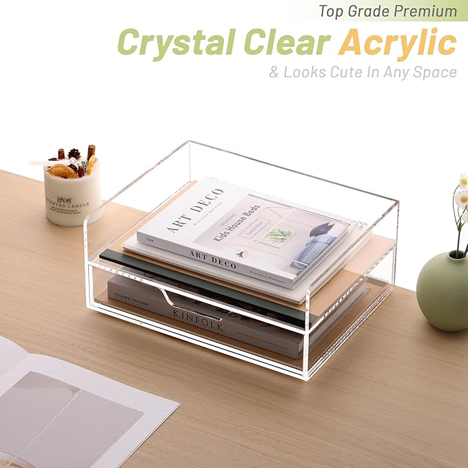 SANRUI Acrylic Desk Organize with Drawer, Stackable File Organizer, 2-Tier | Clear Paper Organizer Letter Tray, Versatile Desk Organizers and Accessoriesfor Office Classroom Home,12.4x8.86x5.1in - Image 6