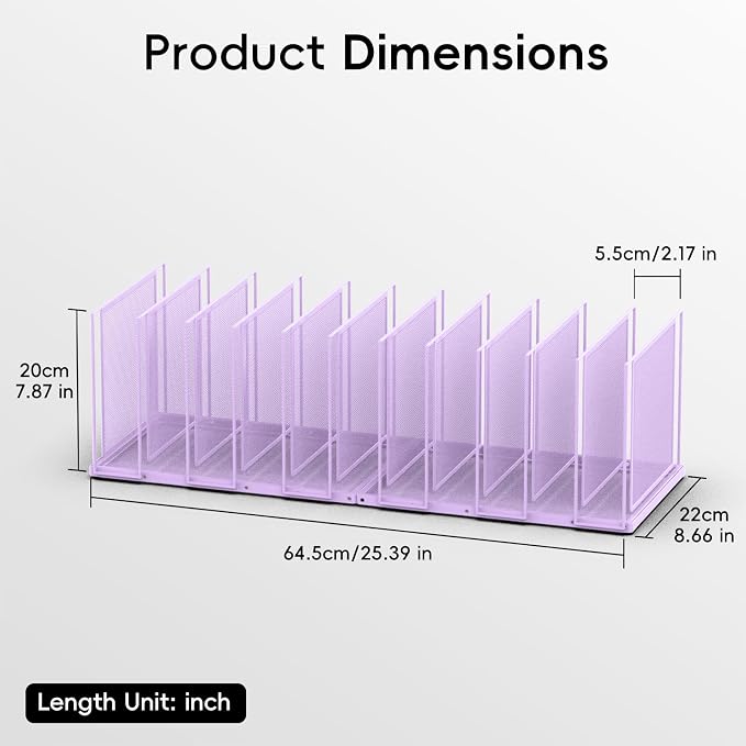 File Organizer for Desk, 11-Section Vertical File Sorter, Paper Holder Organizer Standing Metal File Folder for Office Home Classroom, Purple - Image 3