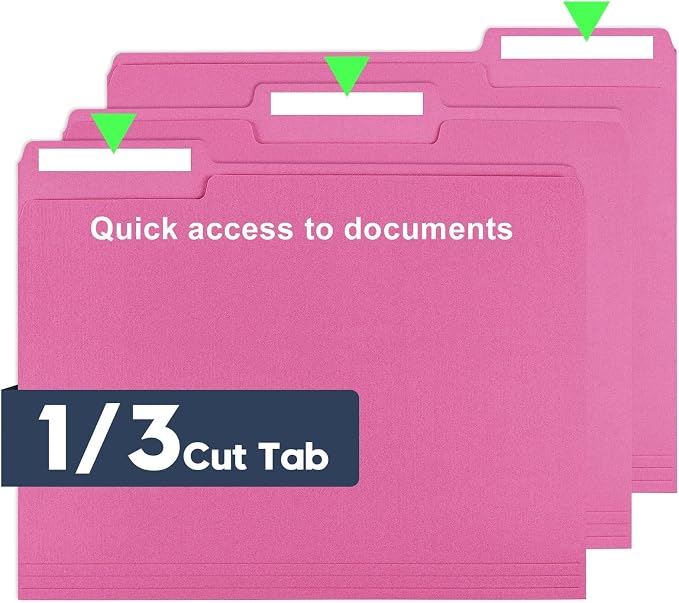 File Folders,150 Pack Letter Size Colored File Folders,8.5" x 11",1/3 Cut Tab Folder,Bulk Durable Paper Folders with Blank Labels for Office Business School Home Use,Bright Pink - Image 3