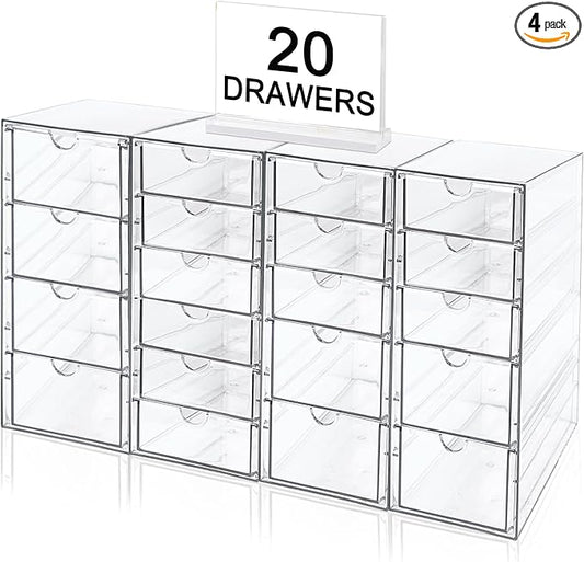 20 Drawers Acrylic Makeup Organizer, stackable Acrylic Storage Drawer | 4 Set Clear Storage Drawers, Acrylic Drawer Organizer for Desktop Office Supplies Make Up Pen Accessories by testyu