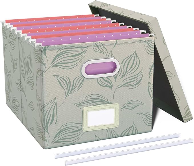 File Organizer with Lid, File Box, File Cabinet for Letter File Folder Storage, Hanging File Organizer for Office/Decor/Home,Document Organizer, 1 Pack,Leaf Gray-Box Only by Oterri