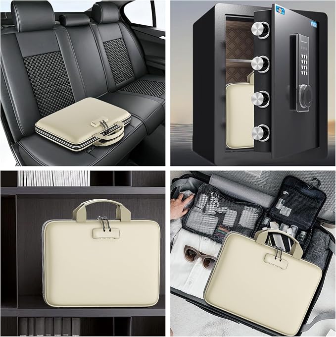 Tamfile Fireproof File Organizer with Lock,Hard Case Fireproof Document Box | 13 Colour Pockets Accordion File Folder, Office Home Important Document Organizer for Letter A4 Files Laptop Passports,Beige - Image 6