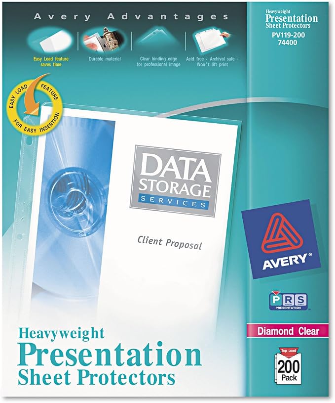 Avery 74400 Heavyweight Sheet Protectors, Letter Size, Diamond Clear, 200/BX by Avery